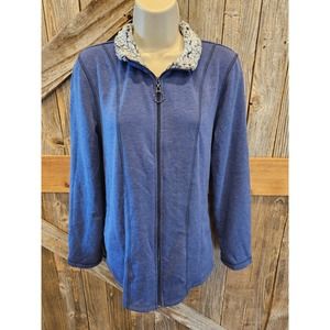 Cuddl Duds Lounge Jacket Medium Blue Zip Up Faux Fur Lined Mock Neck warm